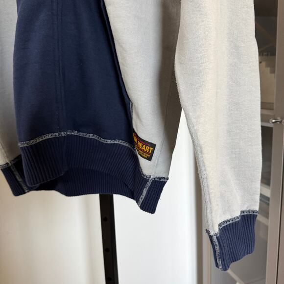 Iron Heart Ultra Heavyweight Loopwheel Grey Navy Zip-Up Hoodie L NEW 14oz Jacket - Picture 4 of 8